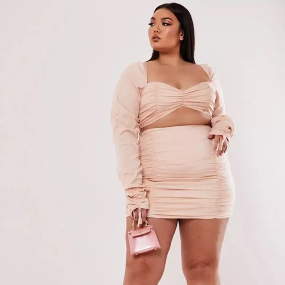 plus size rose co ord ruched milkmaid top-Size 22